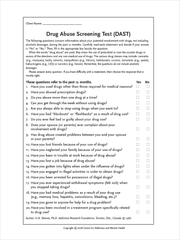 Drug Abuse Screening Test (DAST-20)|Questionnaire sur la consommation de drogues (DAST-20)